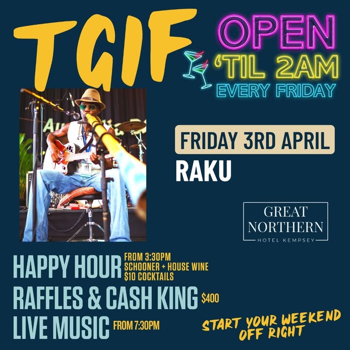 Featured image for “RAKU Live This Friday at Great Northern Hotel”