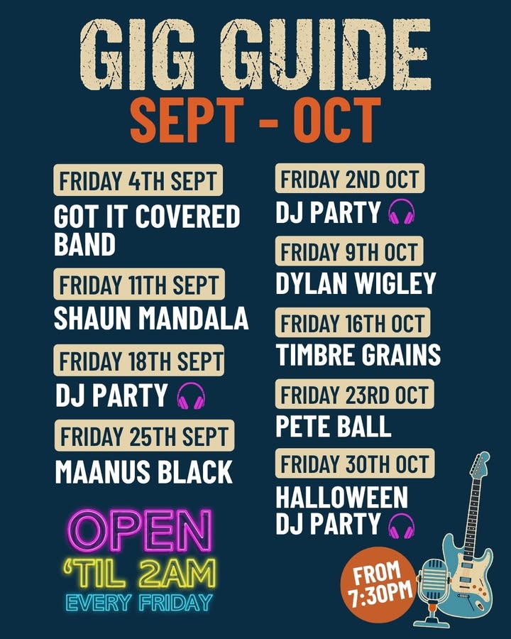 Featured image for “Gig Guide Sept – Oct at Great Northern Hotel Kempsey”