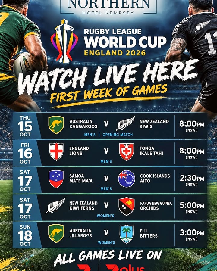 Featured image for “Rugby League World Cup 2026 Live at Great Northern Hotel”